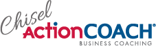 Logo of Chisel ActionCOACH Business Coaching. The word Chisel is in a script font, while Action is in red and COACH is in blue, both in bold block letters. Business Coaching is written below in smaller black font.